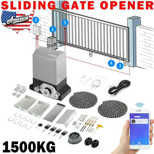 1500KG AUTOMATIC SLIDING Gate Opener 110V AC 550W Motor & Chains/Remote