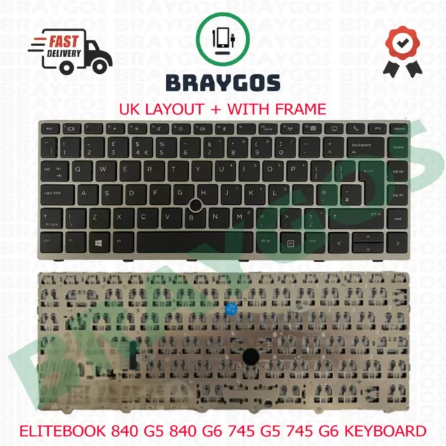 For HP EliteBook 840 G5 840 G6 745 G5 G6 UK Layout Laptop Keyboard With Frame