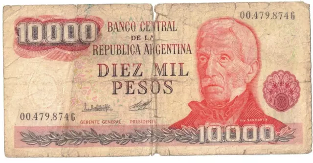 1977-1983 ND Argentina 10000 PESOS P-306 Bank Note #4