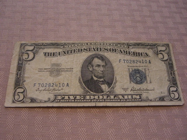 Series 1953 A Five Dollar Bill Silver Certificate (F 70282410 A)