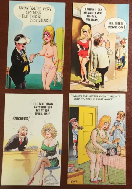 Comic 4 Postcards Seaside Saucy Bamforth Topless Nude # 196