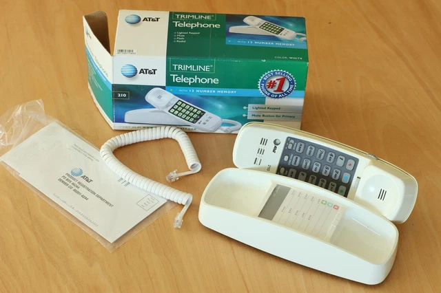 AT&T TRIMLINE MODEL 210 White Beige Touch Tone Push Button Desk Wall ...