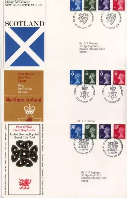 1974 N. Ireland, Scottish & Welsh Regionals - Three Covers - Three Related H/S's