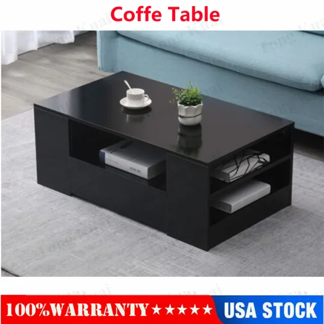 LED Modern High Gloss Coffee Table Side End Table W/Drawer Living Room Furniture