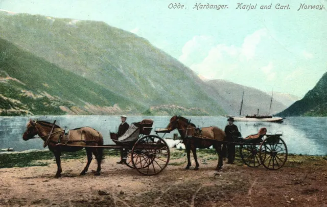 Vintage Postcard Odde Hardanger Karjol Horse Carioles Cart Transportation Norway