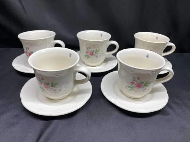 Pfaltzgraff "MEADOW LANE" USA ~ Set of 5 ~ Cups & Saucers ~ 3 3/8" Tall