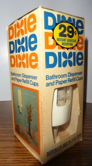 Dispensador De Baño Dixie Blanco De Colección Y 25 Tazas De 3 Onzas En Embalaje Original