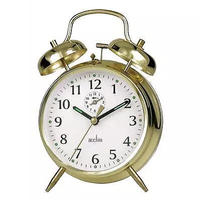 Acctim Saxon Brass Plated Double Bell Keywound Alarm Clock Large CK0030