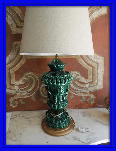 Lampara Vintage De Porcelana De Manises En Tonos Verdes