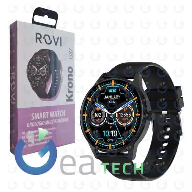 Rovi Smartwatch KRONO TS87 Horloge Multifonction Écran 1,39 " Bluetooth Noir