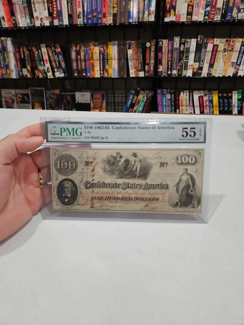 T-41 1862-63 $100 Confederate Currency Pmg 55 Epq Civil War Bill 🇺🇸 Shipped