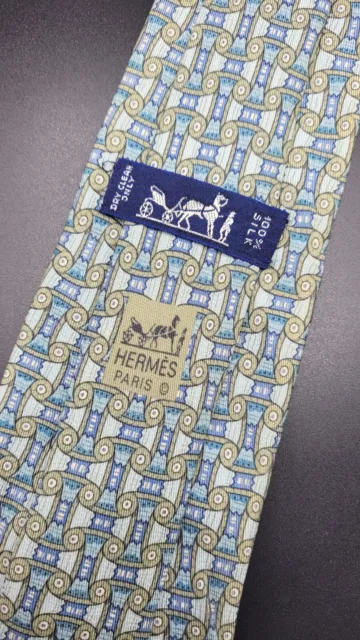 Hermes Paris Made In France Geometric Pattern Silk Tie 7696 OA