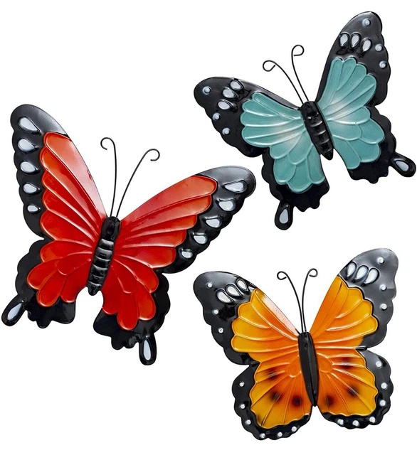 Set of 3 Wall Art Metal Butterfly Hanging Decor Wrought Iron Ornament Crafts