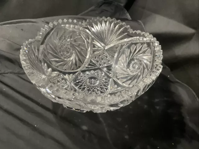 american brilliant cut glass bowl 8 in pinwheel and hobstar design