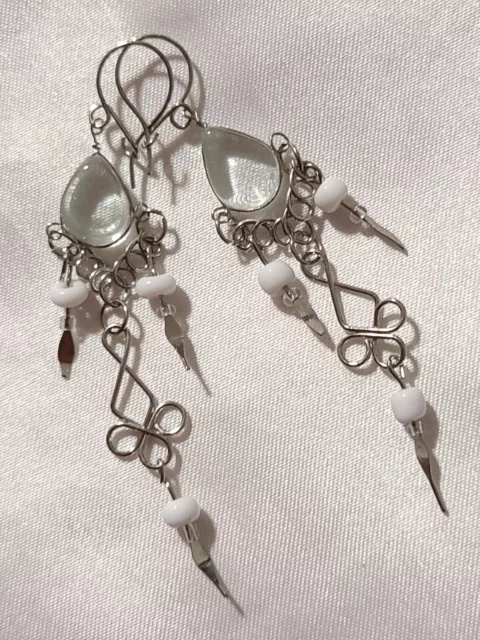 PERU Silver 60mm CLEAR Dangle Bead Drop Tribal Charm Earrings Gift Jewellery c1