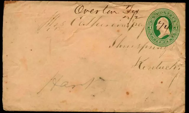 1874 Overton, Rusk County Texas Postal Stationery Cover - Manuscript Cancel