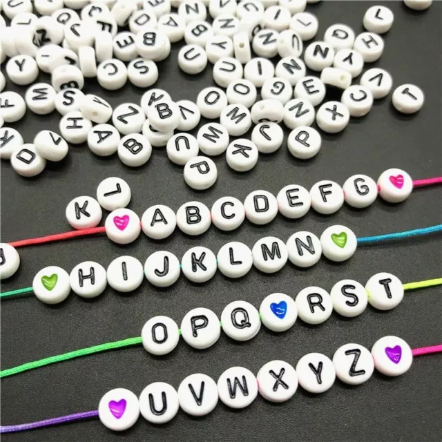 100Pcs 7mm Alphabet Letter Beads Round Single & Mixed Acrylic White Charms DIY