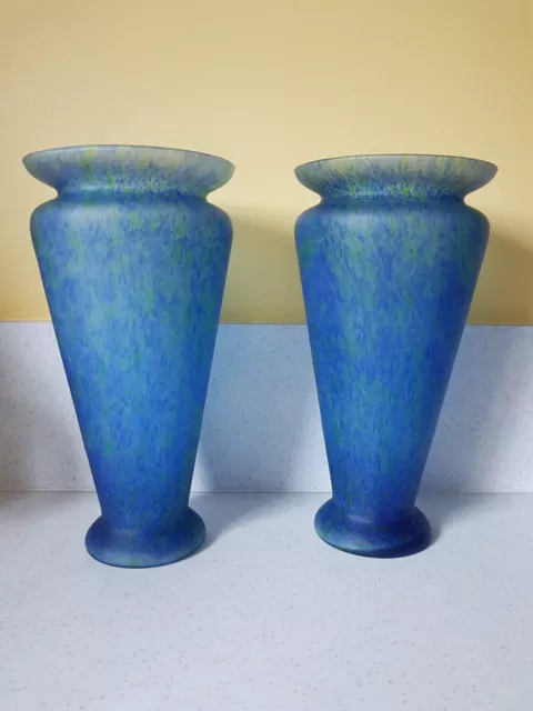 ART DECO - paire de vases en verre nuances de bleus et verts, magnifiques.