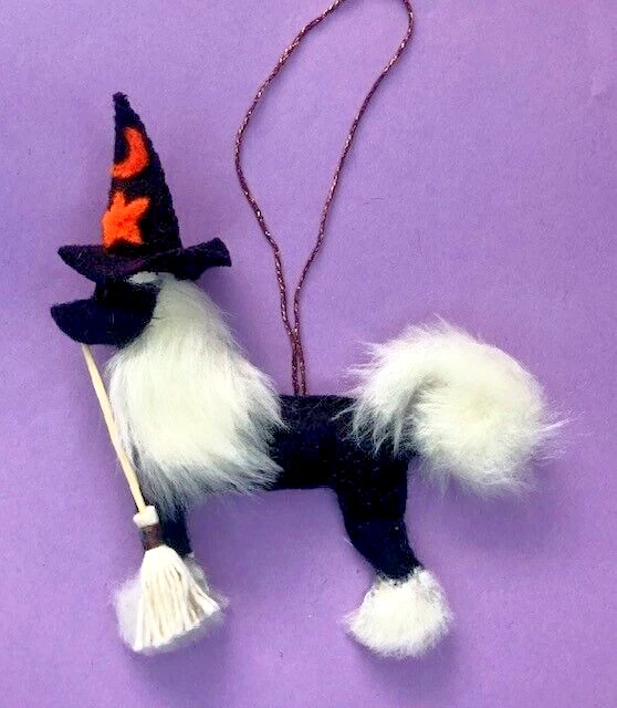 Chinese Crested  Halloween Witch / Broomstick - Part Needle Felted Dog