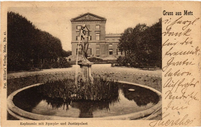 CPA AK Greeting from METZ - Esplanade with Nymph and Palace of Justice (455277)