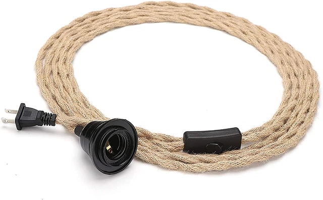 Pendant Light Kit with Switch Plug in Vintage Lamp Cord with  Hemp Rope 15FT E26