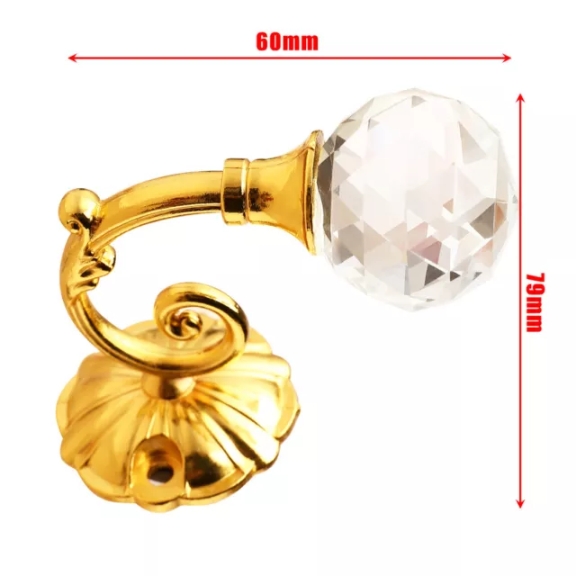 2Pcs Large Metal Crystal Glass Curtain Holdback Wall Back Hooks Hanger Holder 3
