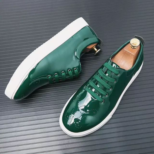 MEN'S PATENT LEATHER Carved Brogue Shoes Lace Up Flat Casual Board ...