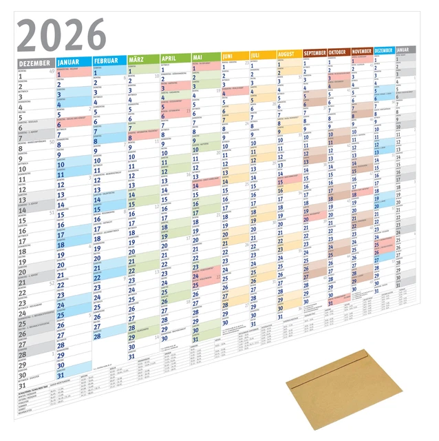 2026 WANDKALENDER DIN A1,A2,A3,A4 Plakatkalender Jahresplaner GEFALTET