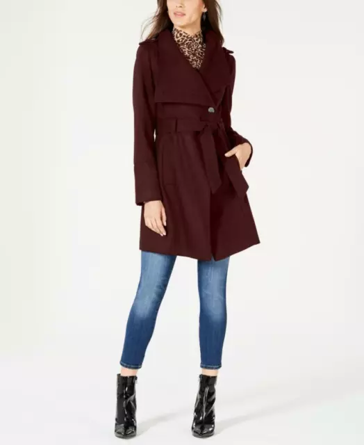 Guess Women's Asymmetrical Belted Wrap Coat, Red, Size L, $275, NwT