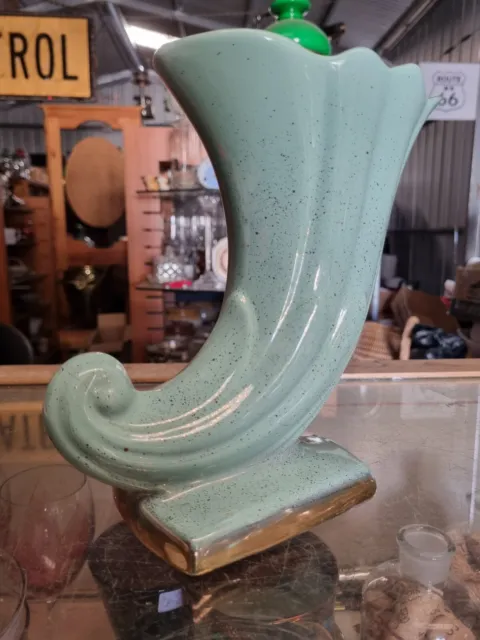 1950s Australian ( Diana) ? Pottery Cornucopia Pale Blue Fleck Vase