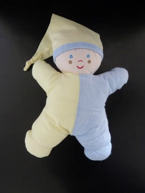 14.- DOUDOU PELUCHE DMC LUTIN GARCON BONHOMME bleu et jaune long bonnet NEUF*
