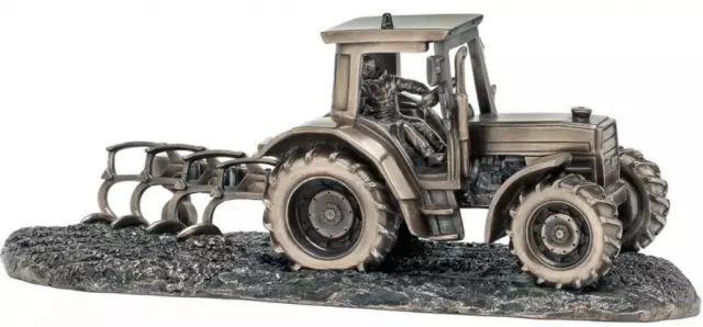 Tractor and Plough Bronze Ornament 32 Cm