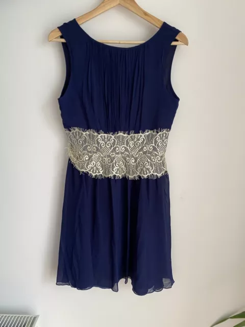 Little Mistress London Blue Party Dress Women’s Size 10 Gold Lace Band