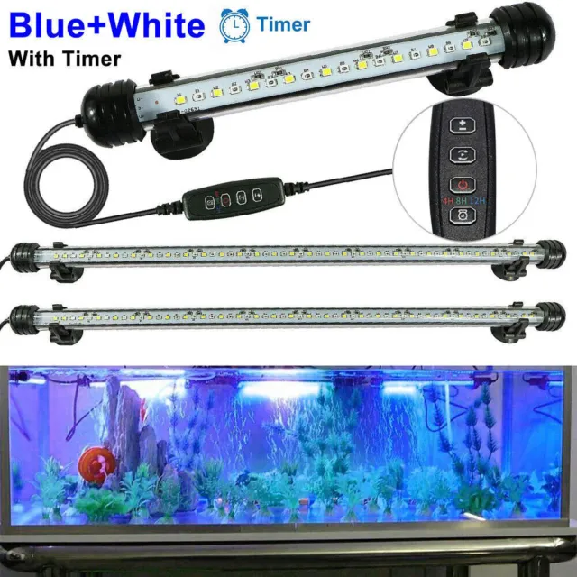 Submersible LED Aquarium Fish Tank Light Strip Pond Bar Lamp Dimmable Timer US q
