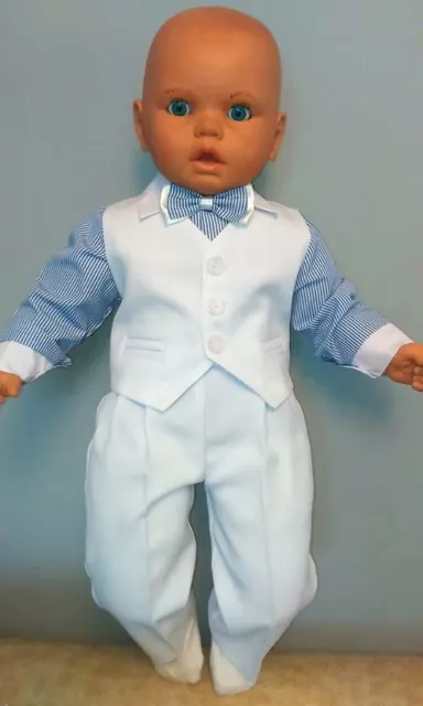 Baby Boy Suit Blue White Outfit Waistcoat Smart Christening Baptism 3 6 9 12 24M