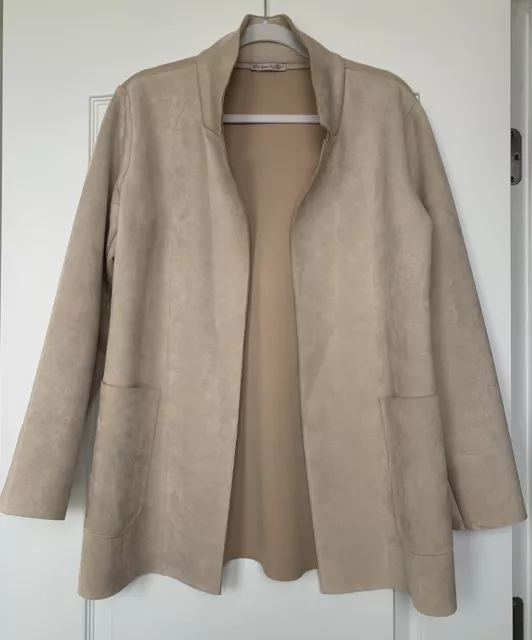 Zara Womens Blazer Style Size Large Faux Suede Jacket Beige/Cream