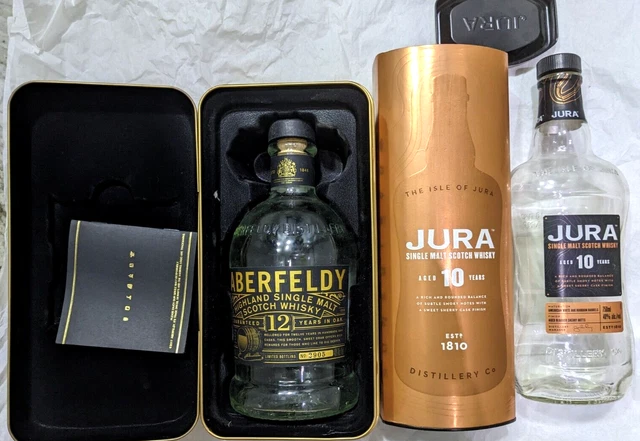 Lot of 2 empty bottle Scotch  Whisky Jura 10 +Aberfeldy 12. 750 ml. no chips