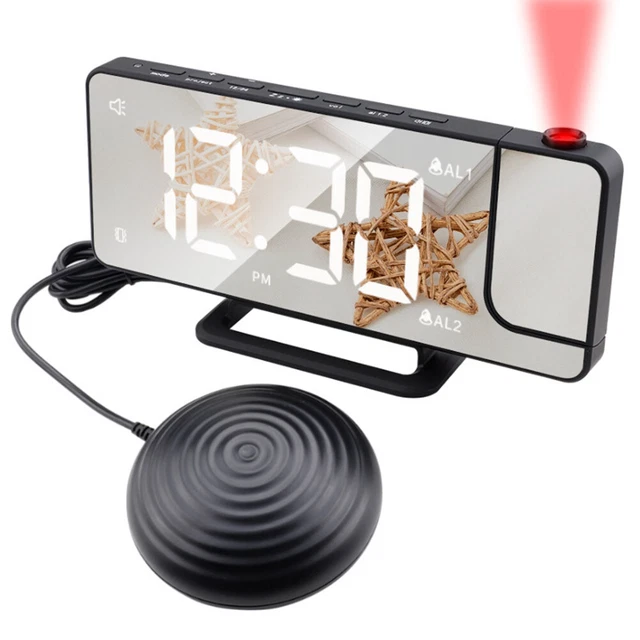 LED Digital Vibrating Alarm Clock Projection Electronic Wake Up Mirror Clocks FS