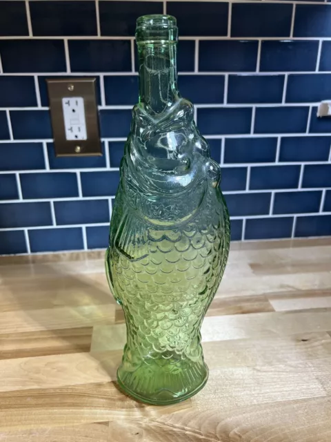 Vintage Antinori Italy Wine Bottle Green Glass Figural Fish 13" Bitters Decanter