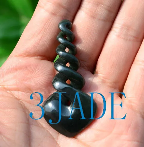 Black Nephrite Jade Eternity Quintuple Twist Pendant Necklace NZ Maori Jewelry