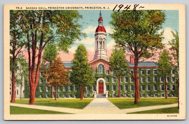 NJ Princeton University Nassau Hall Linen Old Vtg Postcard View Unused