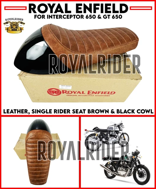 ROYAL ENFIELD LEATHER SINGLE RIDER SEAT BROWN & BLACK COWL For GT 650