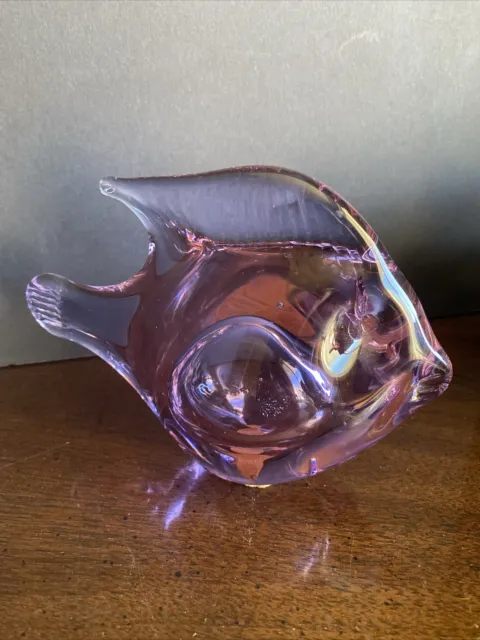Lilac Hand Blown Glass Neodymium Alexandrite Angel Fish Figurine Paperweight