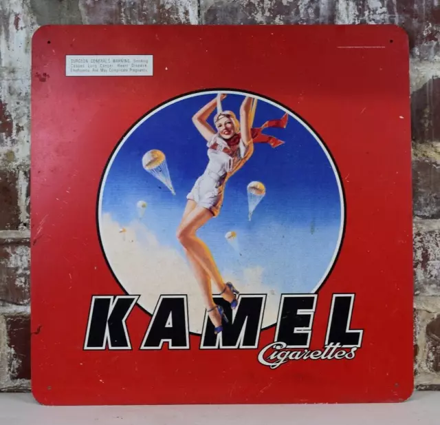 Red Kamel Cigarettes Parachute Girl Metal Tin Sign 21.5 x 21.5