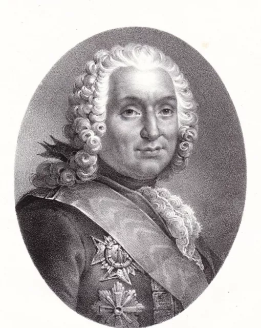 Portrait XIXe François de Chevert Général Règne Louis XV Chevalier St Louis 1821