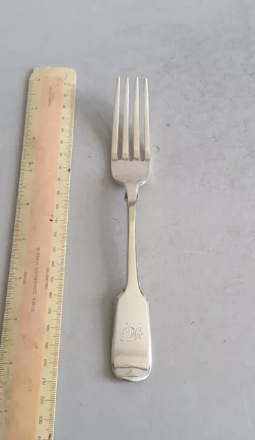 NICE  VICTORIAN ANTIQUE SOLID SILVER TABLE / DINNER FORK.   76gms.     LON. 1854