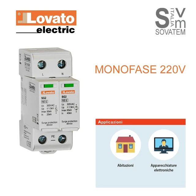 Déchargeur De Surtensions Monophase Lovato SG21NA300 TIPO-2 1P+N 220 VAC