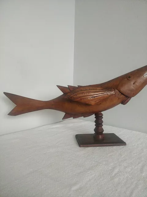 Super Large 39 cm Pitcairn Island Hand Carved Flying Fish On Original Stand