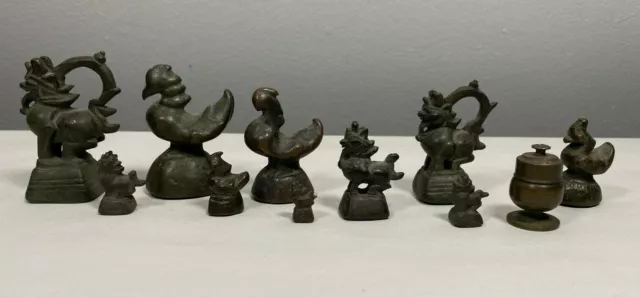 Rare Collection of eleven Asian / Burmese Bronze Opium Weights Trade