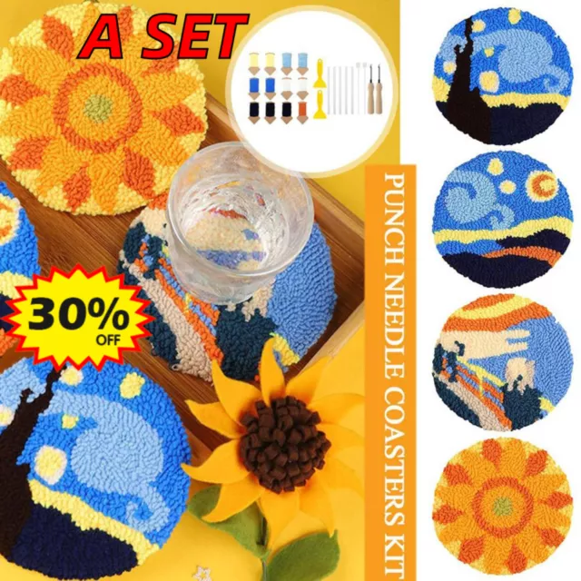 Punch Needle Coasters Kit,Punch Needle Embroidery Kit,Coaster ArtCraft Supplies